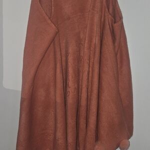 Rust Orange Poncho with Pom Poms